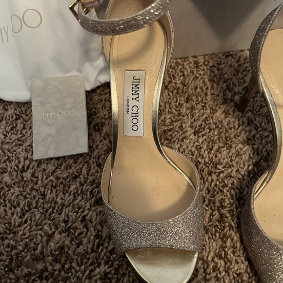 Jimmy Choo Annie d’Orsay Ankle-Strap Glitter Sandals 65mm - Platinum Ice - Picture 5 of 5